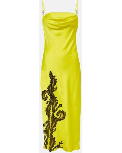 Versace Barocco Lace-applique Slip Dress - Yellow