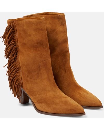 Aquazzura Marfa Fringed Suede Ankle Boots - Brown