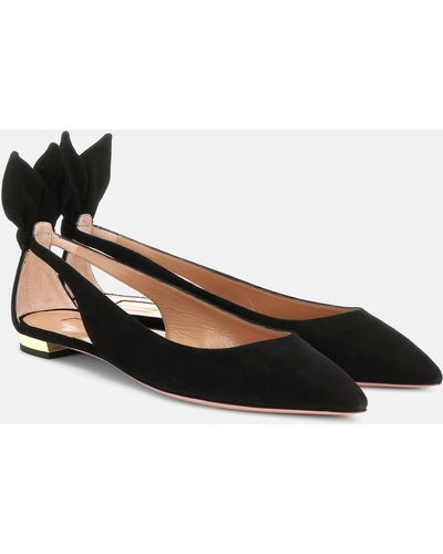 Aquazzura Bow Tie Suede Ballet Flats - Black