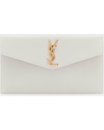 Saint Laurent Uptown Grained Leather Envelope Pouch - White