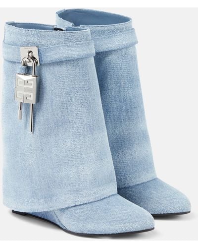 Givenchy Shark Lock Denim Ankle Boots - Blue