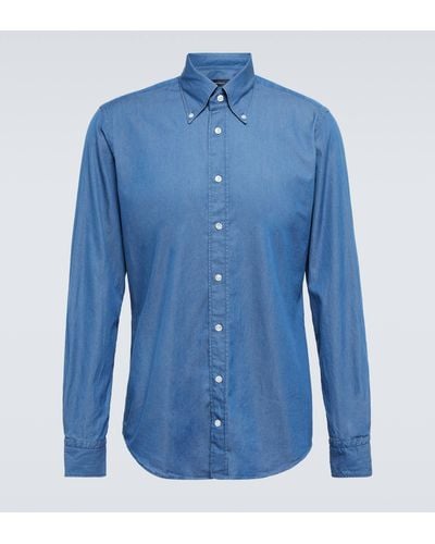 Thom Sweeney Cotton Chambray Shirt - Blue