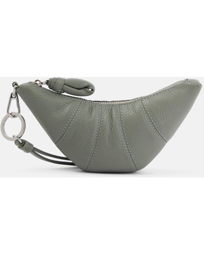 Lemaire Croissant Leather Coin Purse With Strap - Grey