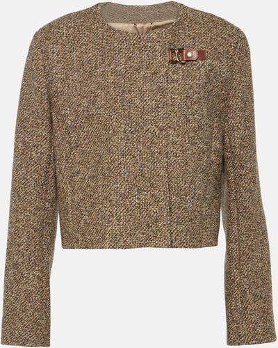 Chloé Embellished Cropped Wool-blend Tweed Jacket - Brown