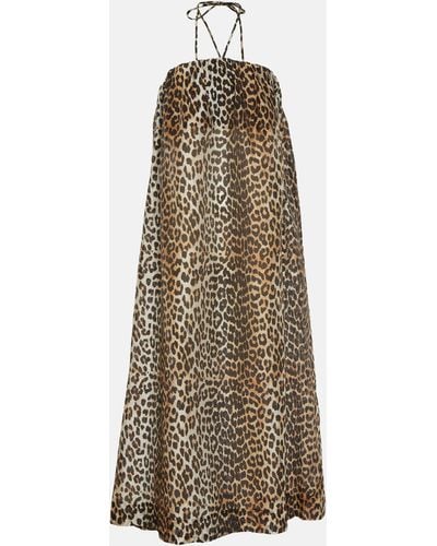 Ganni Leopard-print Voile Maxi Dress - Natural