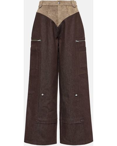 DIDU High-rise Wide-leg Cotton Cargo Pants - Brown