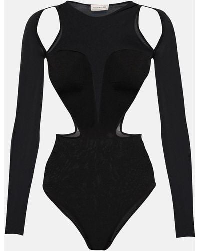 Alexander McQueen Cutout Silk-blend Bodysuit - Black