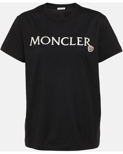 Moncler Brand-appliqué Ribbed-trim Cotton T-shirt - Black