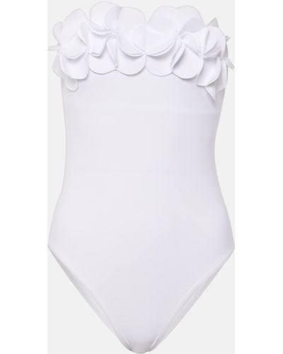 Karla Colletto Tess Floral-applique Strapless Swimsuit - White