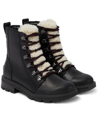Sorel Lennox Leather And Shearling Combat Boots - Black