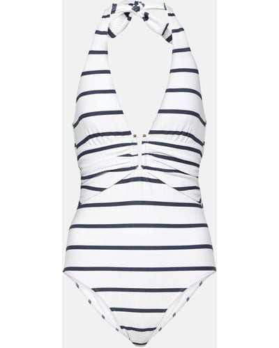 Heidi Klein Core U-bar Striped Halterneck Swimsuit - White
