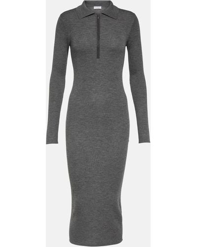 Brunello Cucinelli Ribbed-knit Virgin Wool And Cashmere Midi Dress - Grey