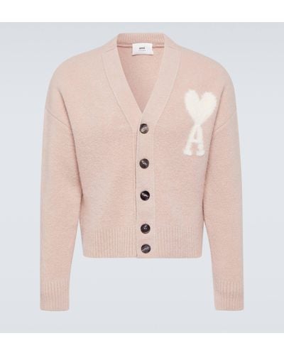 Ami Paris Ami De Coeur Alpaca-blend Cardigan - Pink