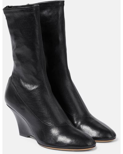 Khaite Apollo Wedge Leather Ankle Boots - Black