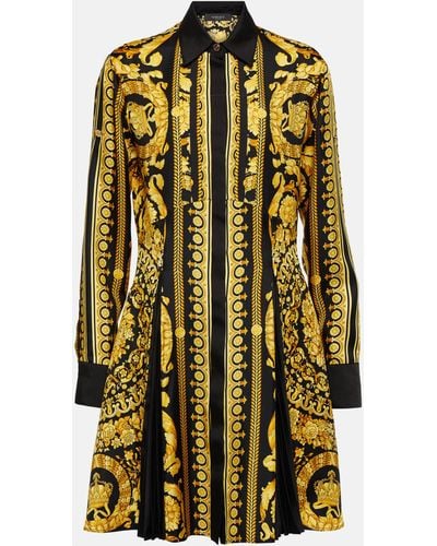 Versace Barocco Silk Shirt Dress - Yellow