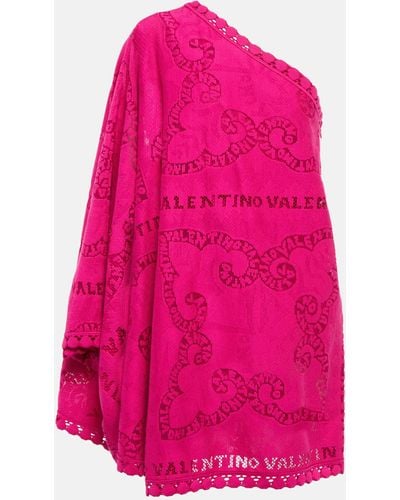 Valentino Cutwork One-shoulder Cotton-blend Minidress - Pink