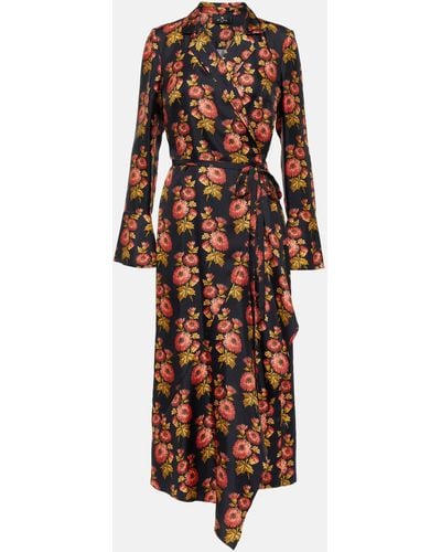 Etro Floral Silk Twill Midi Wrap Dress - Brown