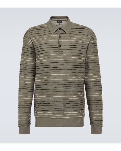 Giorgio Armani Intarsia Linen-blend Polo Sweater - Grey