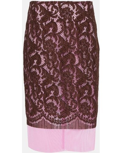 Dries Van Noten Slacy Lace Midi Skirt - Purple