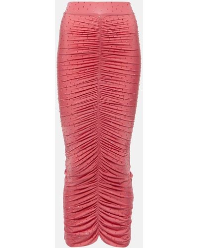 Alex Perry Embellished Ruched Jersey Maxi Skirt - Red