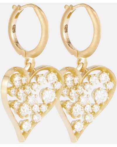 Jade Trau Margot Heart 18kt Gold Hoop Earrings With Diamonds - Metallic
