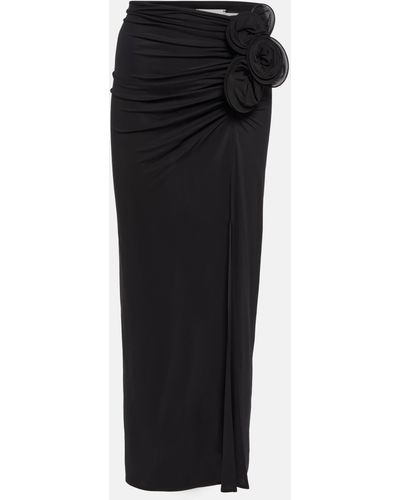 Magda Butrym Ruched Rose-detail High-rise Jersey Midi-skirt - Black