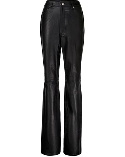 GRLFRND Mila High-rise Leather Straight Pants - Black