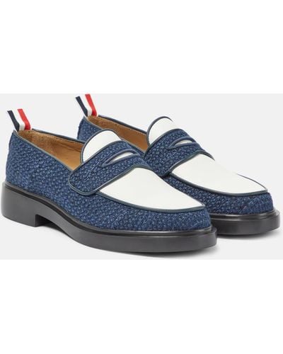 Thom Browne Leather-trimmed Tweed Loafers - Blue