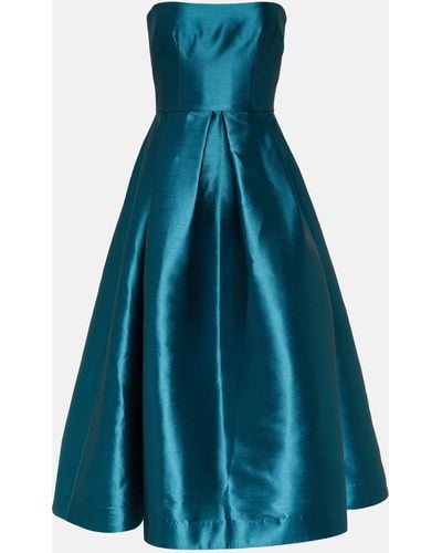 Alex Perry Strapless Silk Faille Midi Dress - Blue