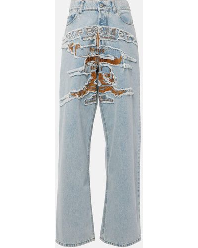 Y. Project Logo Embroidered High-rise Wide-leg Jeans - Blue