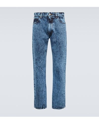 Marni Leather-trimmed Straight Jeans - Blue