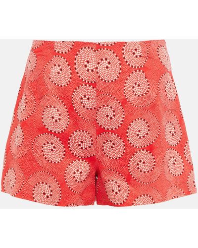 STAUD Oscar Printed Linen Shorts - Red