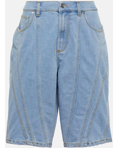 Mugler Spiral Wide-leg Denim Shorts - Blue