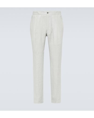 Kiton Linen Straight Pants - Grey