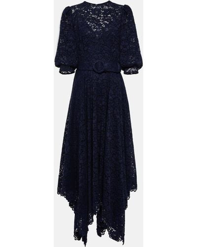 Costarellos Belted Lace Midi Dress - Blue