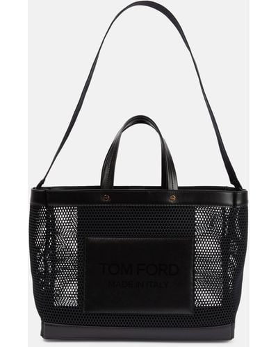 Tom Ford T Screw Large Leather And Mesh Tote Bag - Black