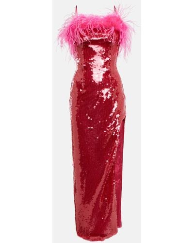 GIUSEPPE DI MORABITO Sequined Feather-trimmed Gown - Red