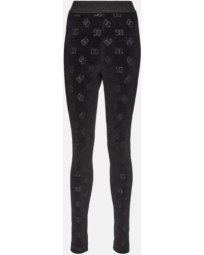 Dolce & Gabbana Logo High-rise Cotton Velvet leggings - Black