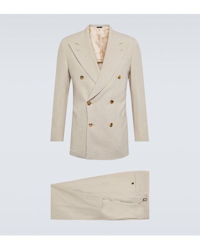 Thom Sweeney Double-breasted Linen Suit - Natural