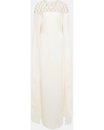 Safiyaa Bridal Embellished Crepe Cape Gown - White