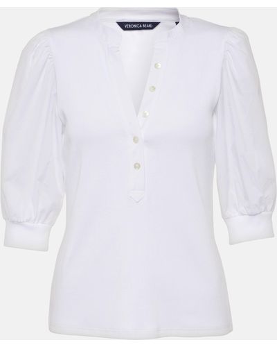 Veronica Beard Coralee Puff-sleeve Cotton-blend Top - White