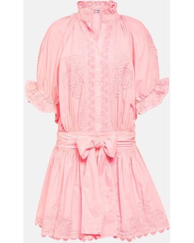 Juliet Dunn Embroidered Cotton Poplin Shirt Dress - Pink