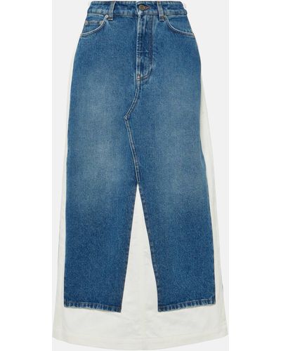 Jean Paul Gaultier Denim And Cotton Maxi Skirt - Blue