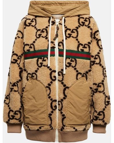 Gucci Maxi GG Wool-blend Zip-up Hoodie - Natural