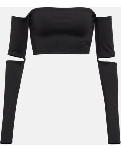 MM6 by Maison Martin Margiela Jersey Crop Top With Cutout Sleeves - Black