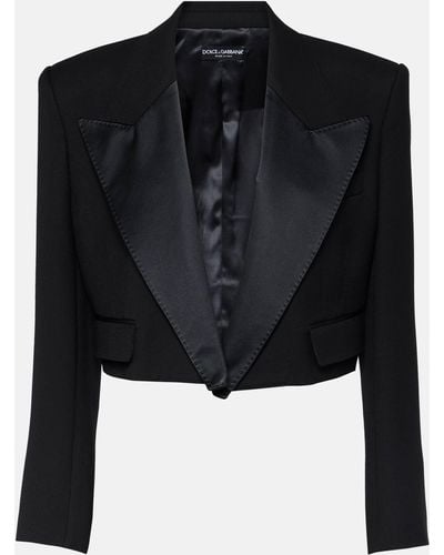 Dolce & Gabbana Cropped Wool-blend Tuxedo Blazer - Black