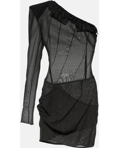 The Mannei Sofia One-shoulder Silk-blend Minidress - Black