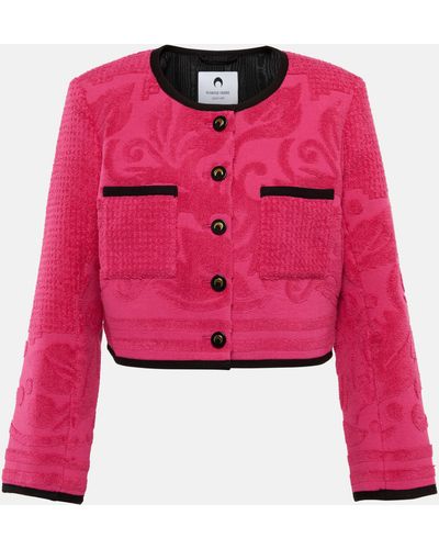 Marine Serre Jacquard Cropped Cotton Jacket - Pink
