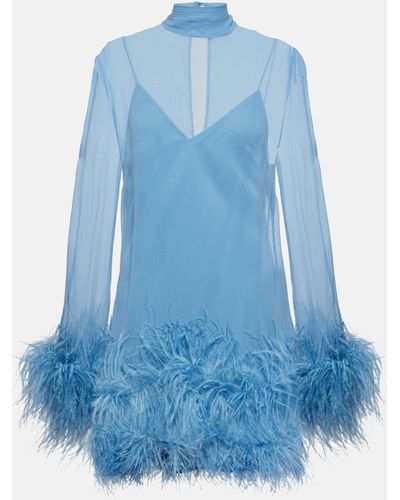 ‎Taller Marmo Gina Spirito Feather-trimmed Minidress - Blue
