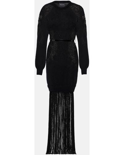Costarellos Feather, Crochet And Fringe Dress - Black
